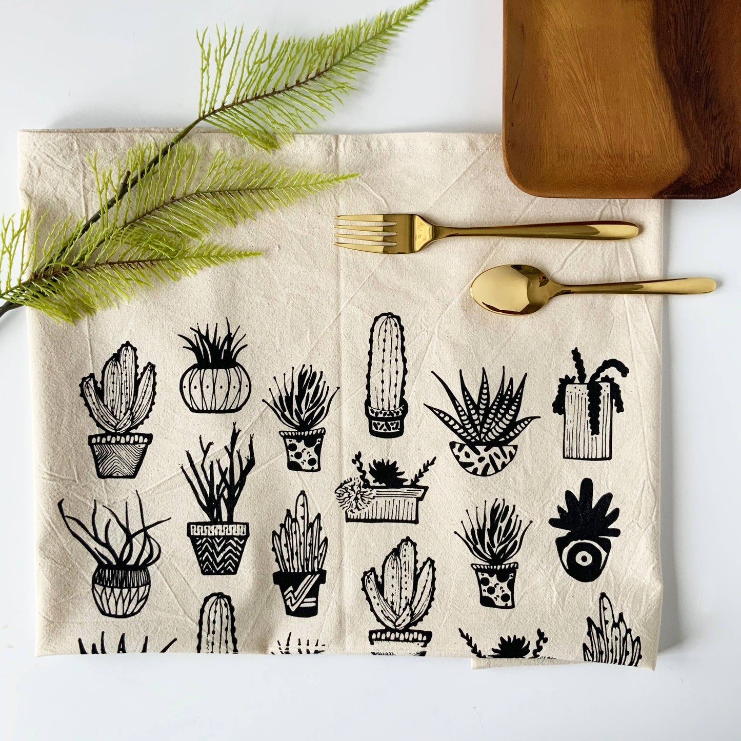 Succulents Tea Towel - Black