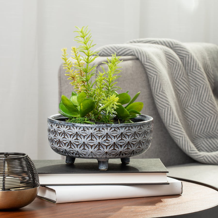 Star white Glazed Ceramic Footed Succulent Pot