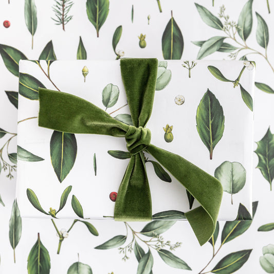 Greenery - White - Christmas Gift Wrap
