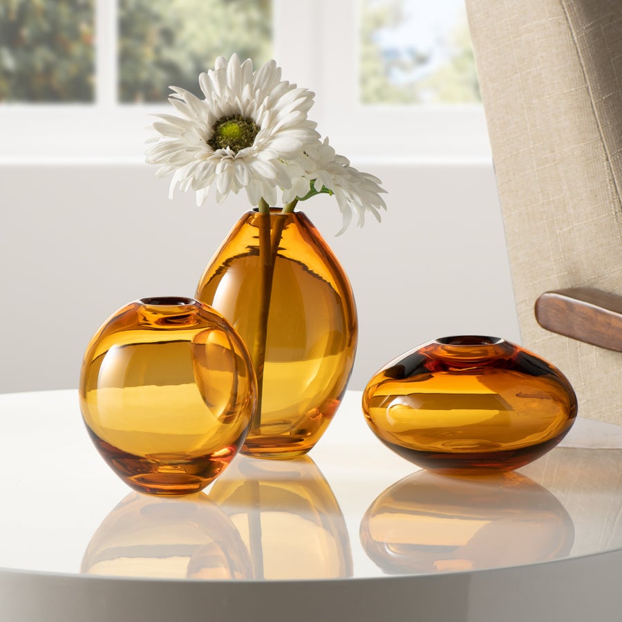 Lustre Assorted 3 Piece Amber  Glass Vase Set